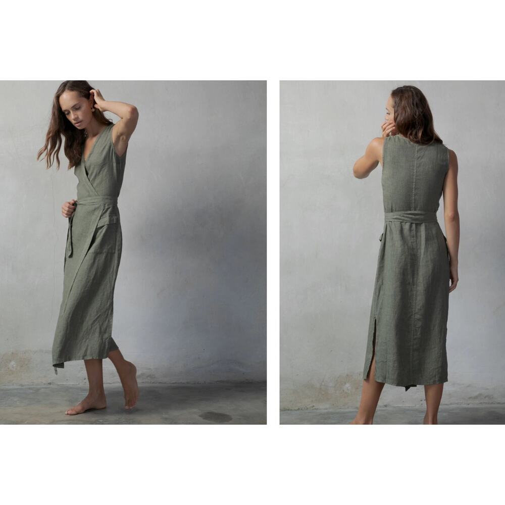 LUXMII Safari Wrap Dress – 100% Linen – Size Medium